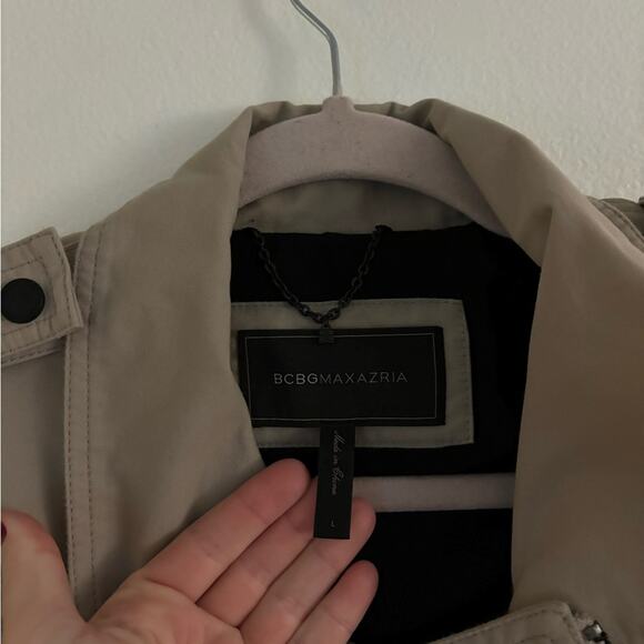 BCBGMaxAzria Dominique Khaki Utility Cape Jacket Large - Picture 6 of 10
